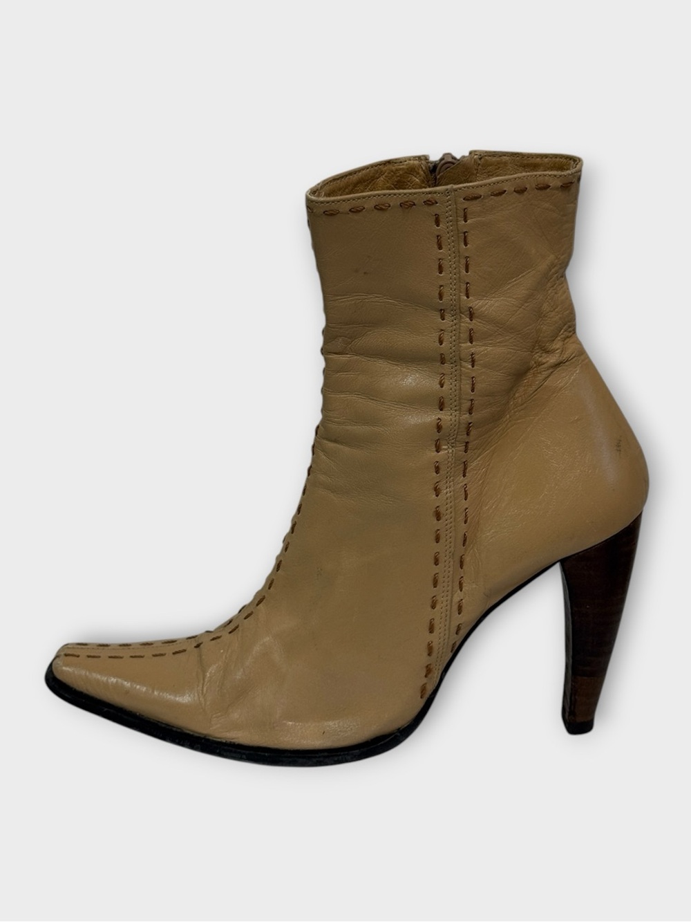 Tan Leather Ankle Boots with Whipstitch Detail
